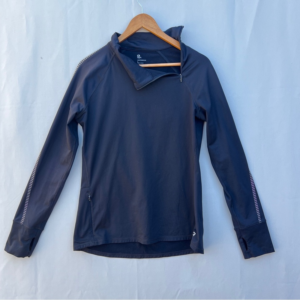 GAP Women's Winterbrush Black Long Sleeve‎ Asymmetrical 1/4 Zip Mock Neck Top